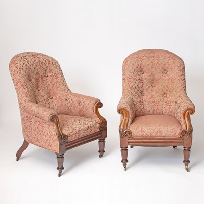 Lot 304 - Pair of Late Regency Mahogany Upholstered Spoon Back Chairs