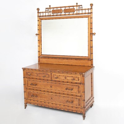 Lot 270 - American Aesthetic Faux Bamboo Maple Chest with Mirror