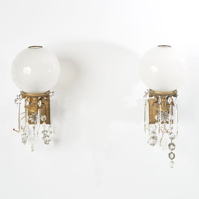 Lot 344 - Pair of Victorian Bronze and Glass Wall Sconces