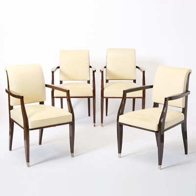 Lot 157 - Set of Four Ruhlmann Style Upholstered Mahogany Armchairs