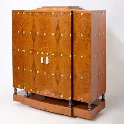 Lot 159 - Frank Pollaro Art Deco Style Burlwood and Silvered Metal Cabinet