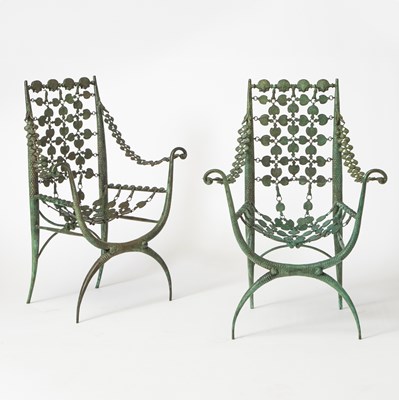 Lot 137 - Pair of Armand Rateau Style Patinated Bronze Armchairs