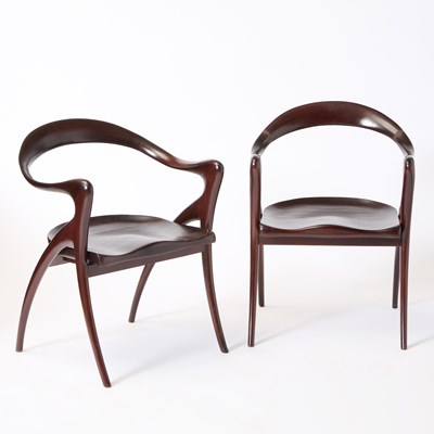 Lot 226 - Pair of Olivier de Schrijver Dark Stained Wood “Ode a la Femme” Armchairs