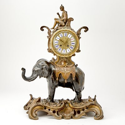 Lot 471 - A Louis XV Style Gilt and Patinated Bronze Elephant Clock