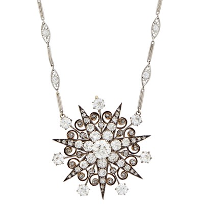 Lot 123 - Antique Silver, Gold and Diamond Star Pendant with Platinum and Diamond Chain Neclace