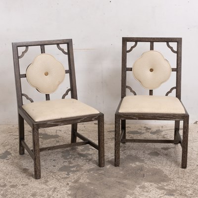 Lot 99 - Pair of Faux Ostrich Leather Upholstered Painted Wood Side Chairs