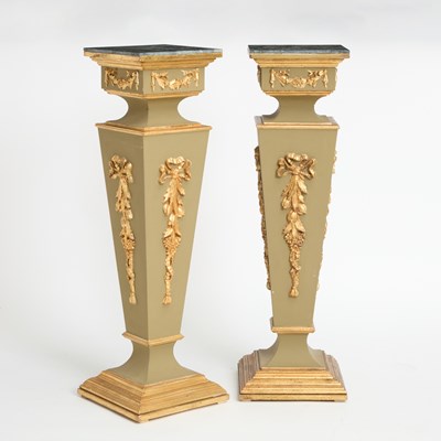 Lot 199 - Pair of Italian Neoclassical Style Parcel-Gilt and Painted Wood Pedestals