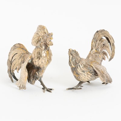 Lot 141 - Pair of Sterling Silver Roosters