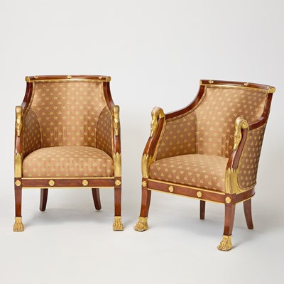 Lot 288 - Pair of Empire Style Parcel Gilt Stained Beechwood Bergeres