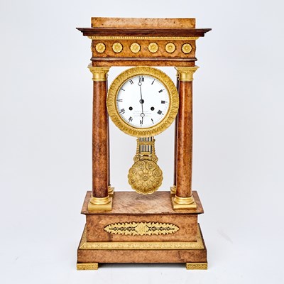 Lot 190 - Empire Style Gilt-Bronze Mounted Walnut Portico Clock