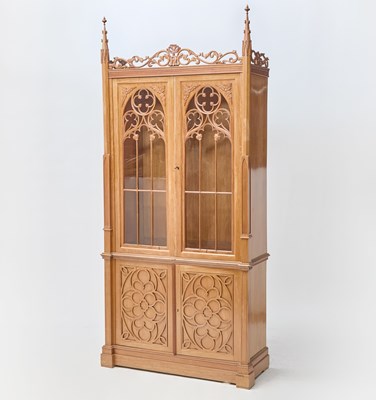 Lot 293 - Continental Gothic Revival Fruitwood Cabinet