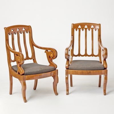 Lot 246 - Pair of Charles X Neo Gothic Inlaid Mahogany Armchairs