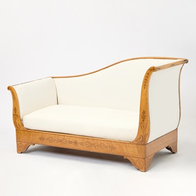 Lot 275 - Charles X Upholstered Inlaid Birchwood Recamier