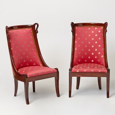 Lot 222 - Pair of Upholstered Empire Mahogany Side Chairs