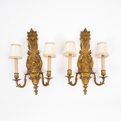 Lot 222 - Pair of Empire Style Gilt Bronze Two-Light Sconces