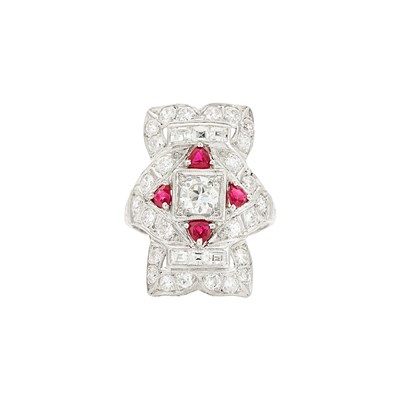 Lot 1147 - Platinum, Diamond and Ruby Ring