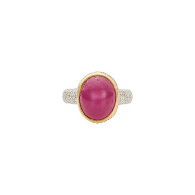 Lot 1165 - Platinum, Gold, Cabochon Ruby and Diamond Ring