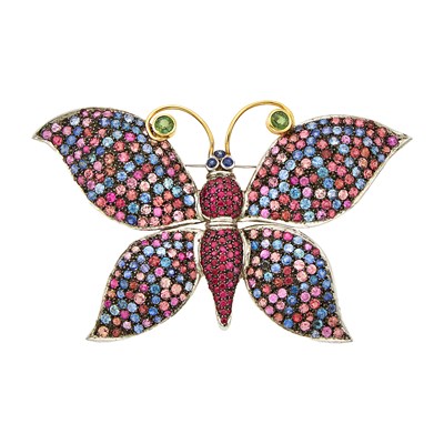 Lot 2305 - Silver and Gem-Set Butterfly Clip-Brooch