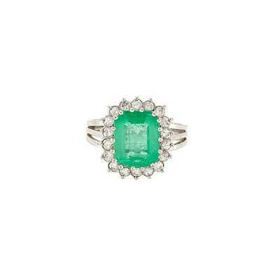 Lot 2340 - White Gold, Emerald and Diamond Ring