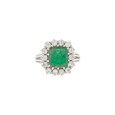 Lot 2342 - White Gold, Emerald and Diamond Ring