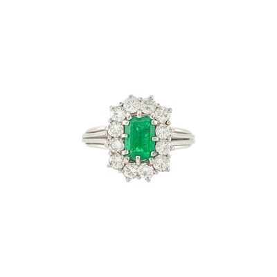 Lot 2341 - White Gold, Emerald and Diamond Ring