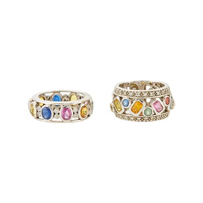 Lot 2316 - Pair of White Gold, Colored Stone and Diamond Band Rings