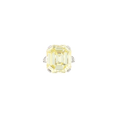 Lot Platinum, Fancy Intense Yellow Diamond and Diamond Ring