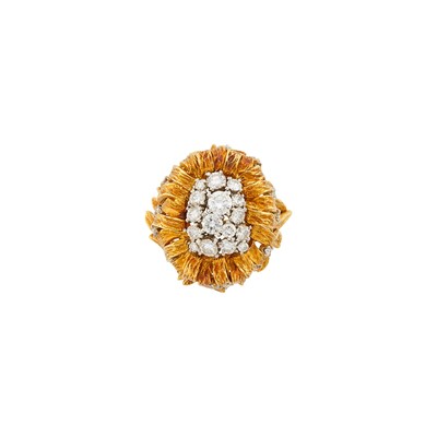 Lot 1148 - Gold, Platinum and Diamond Flower Dome Ring