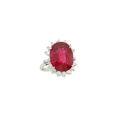 Lot 132 - Platinum, Rubellite and Diamond Ring