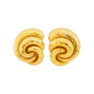 Lot 1157 - Henry Dunay Pair of Hammered Gold Earclips