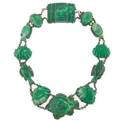 Lot 2121 - Silver and Carved Mexican Jade Necklace