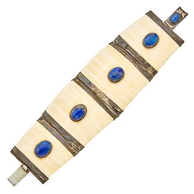 Lot 2104 - Silver, Bone and Lapis Bracelet