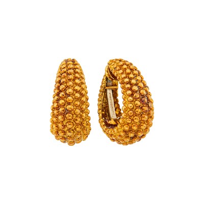 Lot 1163 - David Webb Pair of Beaded Gold Hoop Earclips