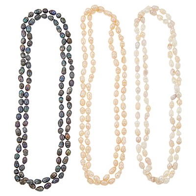 Lot 2153 - Long Baroque Dyed Black Freshwater Pearl Necklace and Two Baroque Freshwater Pearl Necklaces