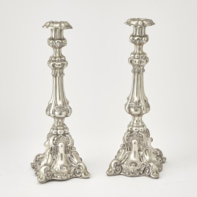 Lot 708 - Pair of Continental Silver Candlesticks