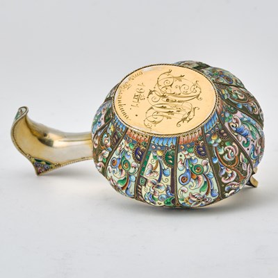 Lot 67 - Russian Silver-Gilt and Cloisonné Enamel Kovsh