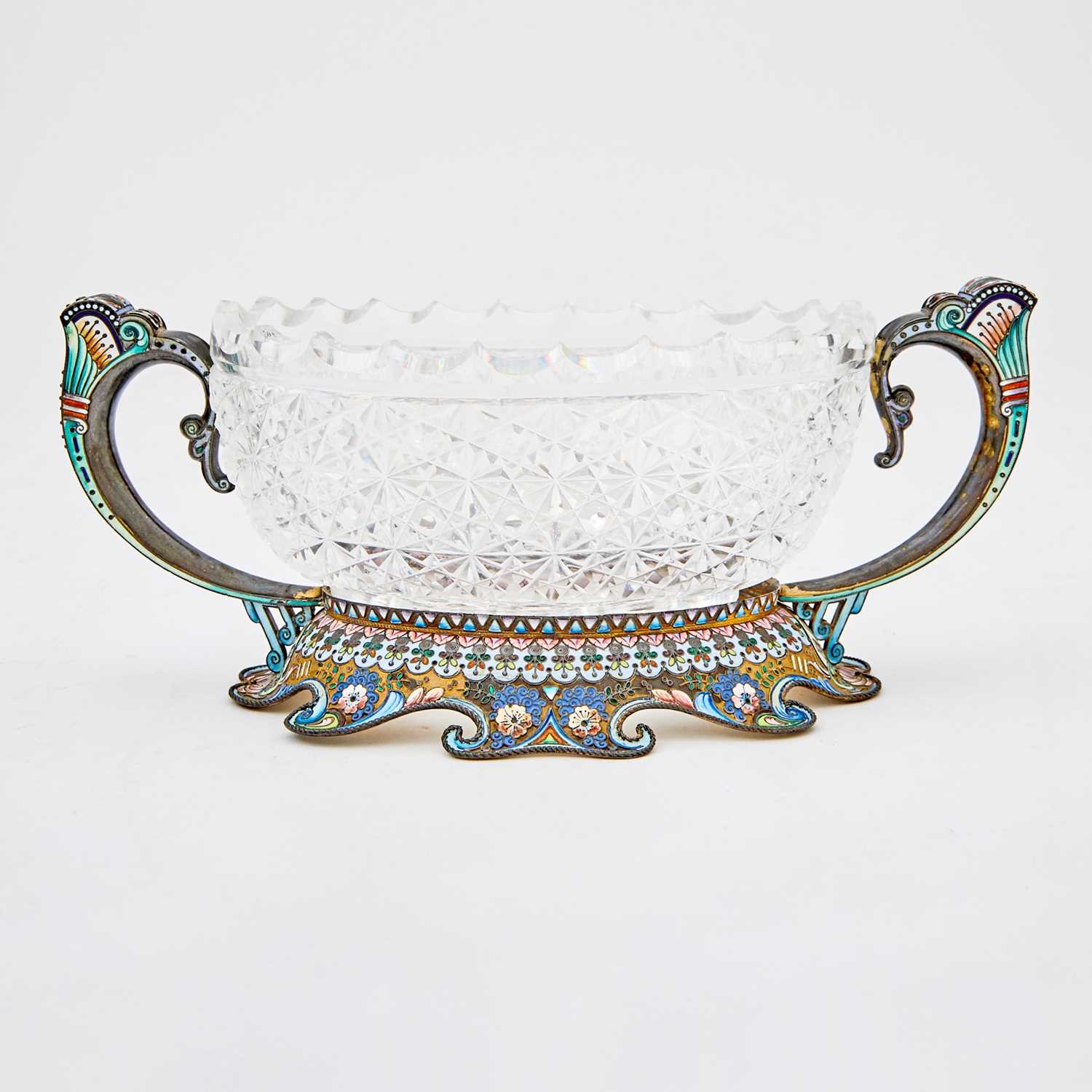 Lot 68 - Russian Silver-Gilt, Cloisonné Enamel and Cut Glass Center Bowl