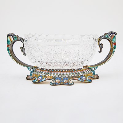 Lot 68 - Russian Silver-Gilt, Cloisonné Enamel and Cut Glass Center Bowl