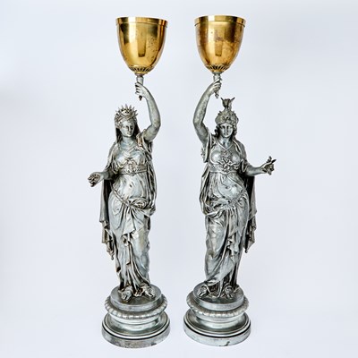 Lot 226 - Pair of Silvered Metal Figural Lamps