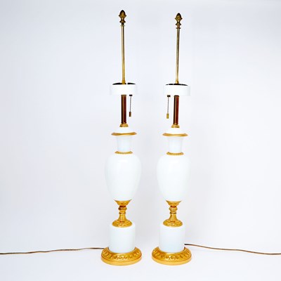 Lot 330 - Pair of Gilt Bronze Mounted Opaline Lamps