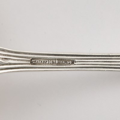 Lot 131 - Three Tiffany & Co. Sterling Silver "Japanese" Pattern Sorbet Spoons and an "Audubon" Pattern Ladle