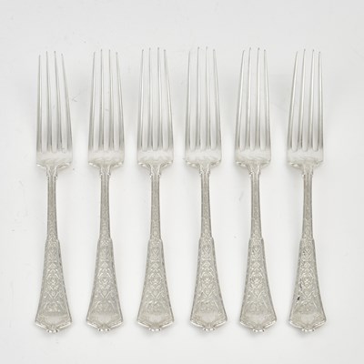 Lot 3222 - Set of Six Tiffany & Co. Sterling Silver "Persian" Pattern Dinner Forks