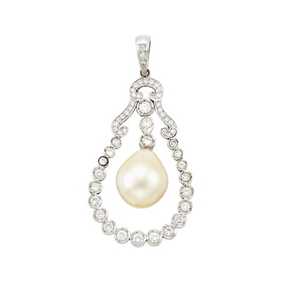 Lot 1182 - Platinum, White Gold, Golden South Sea Cultured Pearl and Diamond Pendant