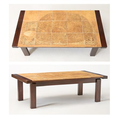 Lot 190 - Roger Capron Stained Oak and Glazed Ceramic Coffee Table