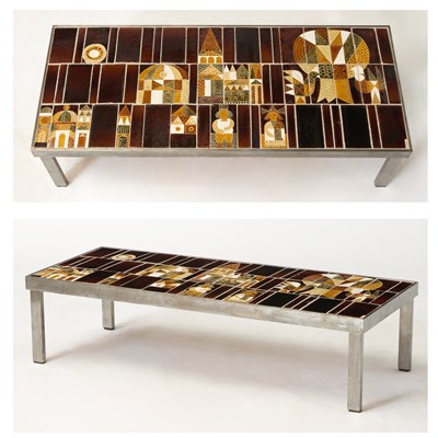 Lot 191 - Roger Capron Tile Inset Metal Coffee Table