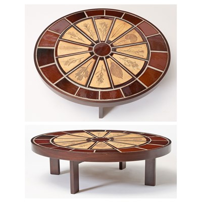 Lot 192 - Roger Capron Tile Inset and Stained Wood Coffee Table
