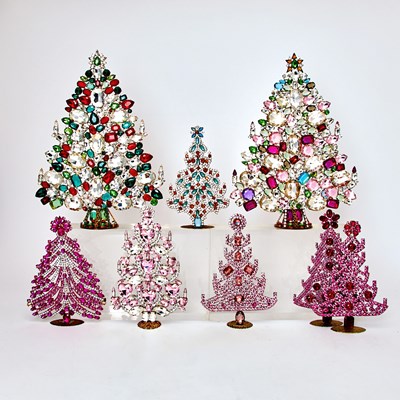 Lot 570 - Group of Eight Jeweled Christmas Trees