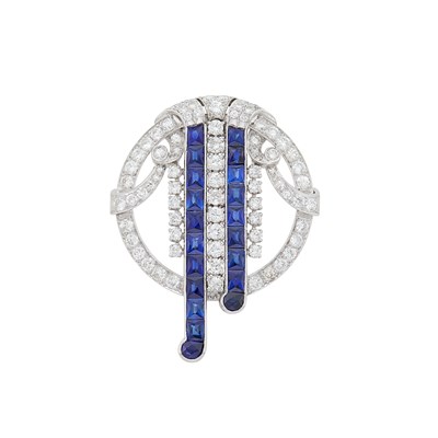 Lot 2253 - Platinum, Diamond and Synthetic Sapphire Brooch