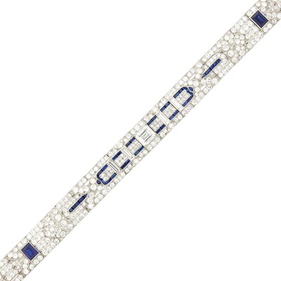 Lot 213 - Platinum, Diamond and Sapphire Bracelet