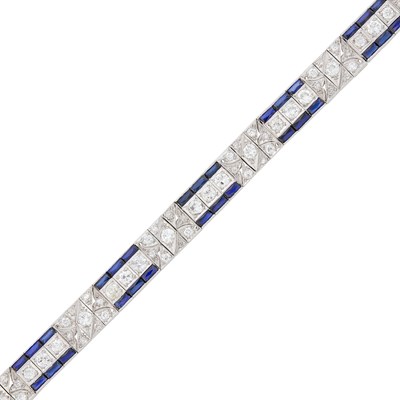 Lot 2254 - Platinum, Diamond and Synthetic Sapphire Bracelet